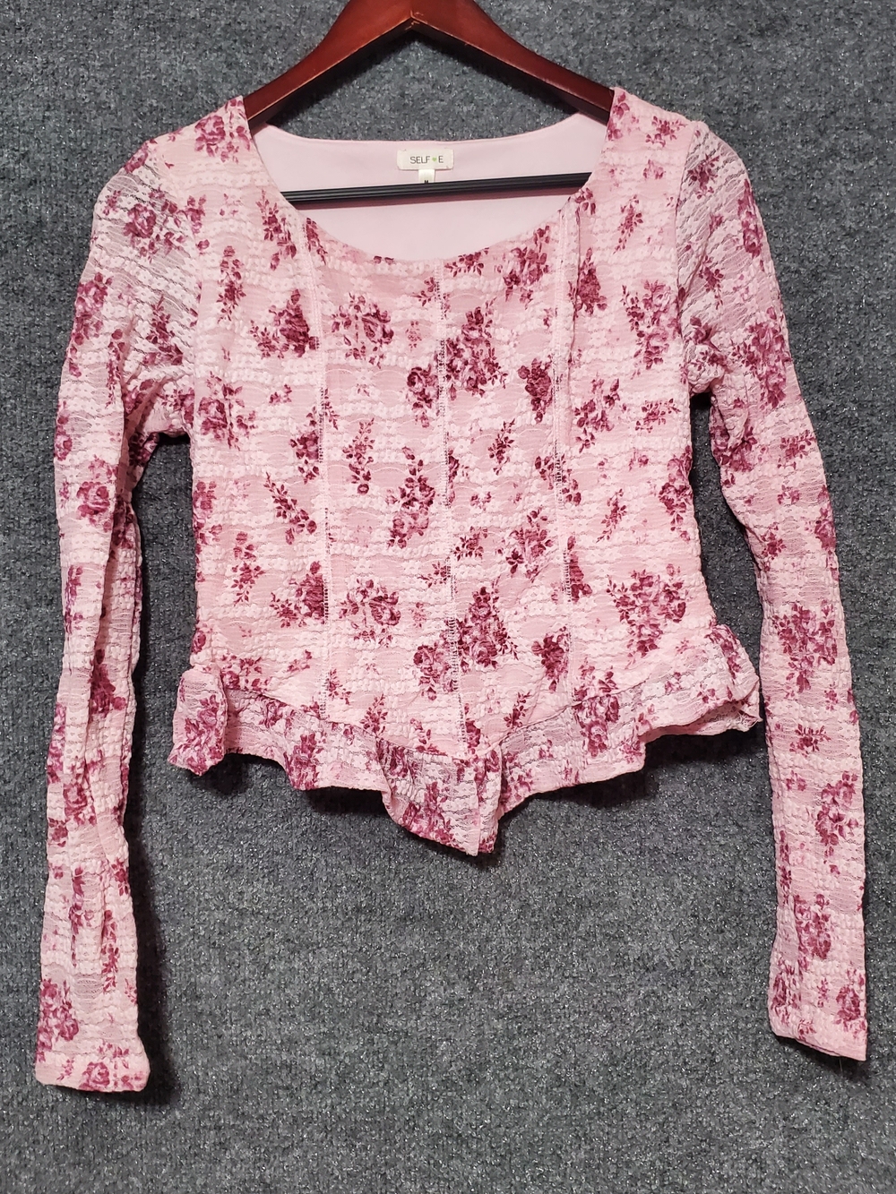 Self E Womens Cropped Top Size M Pink Floral Butterfly Babydoll Pixie Coquette